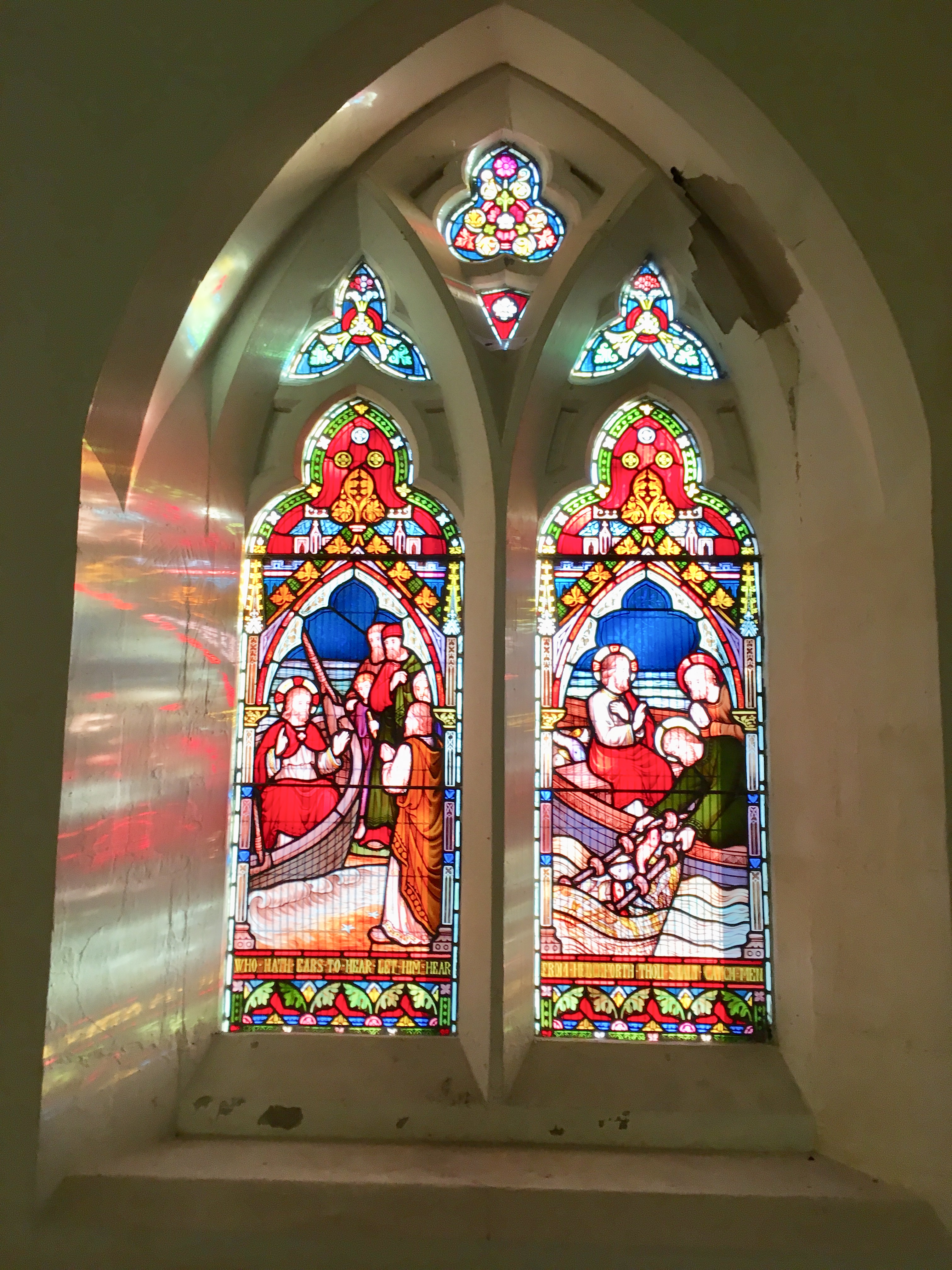 THis picture shows one of the many stained glass windows in St Mary's Church Claxby