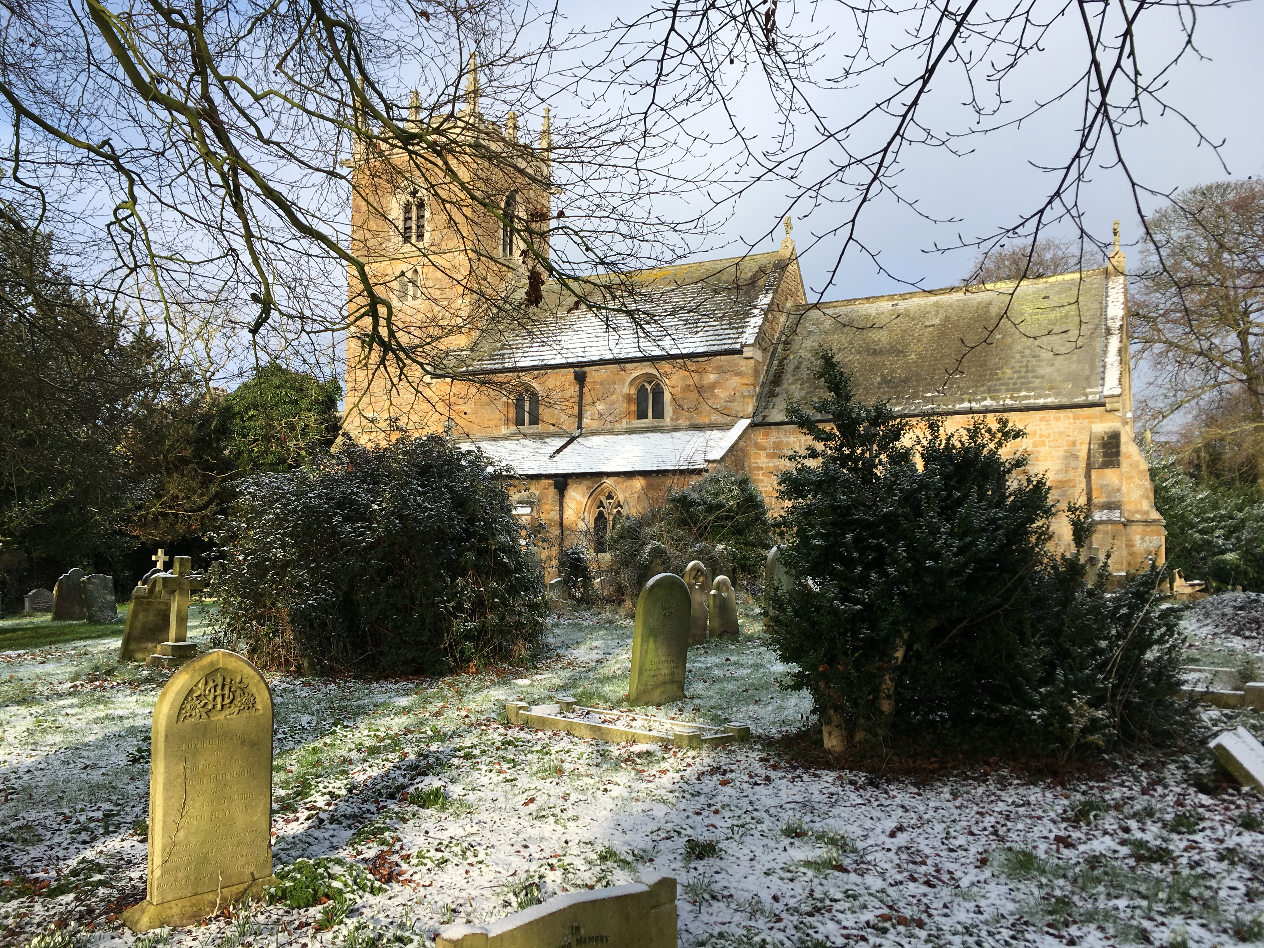 The picture shows St Mary's Church in winter